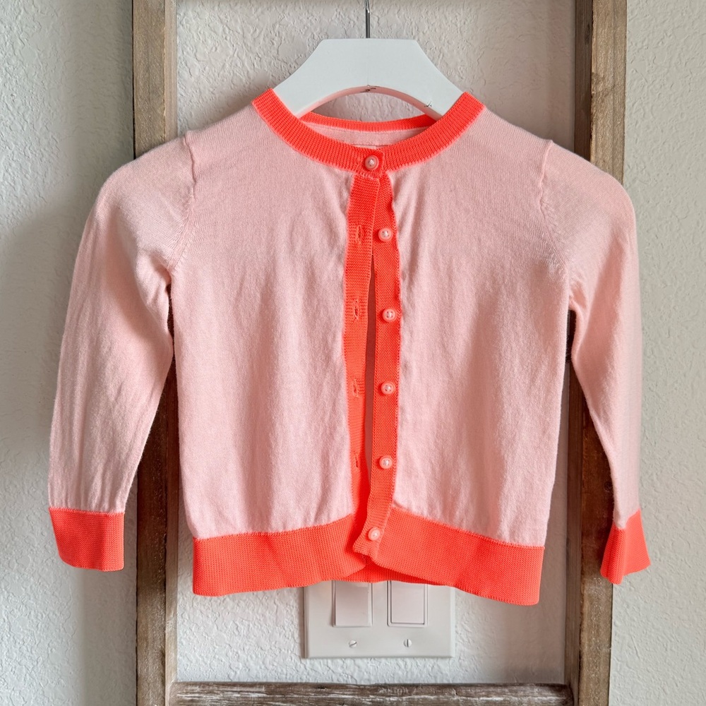 OshKosh B’Gosh Baby Pink & Neon Orange Trim Cardigan girls sz: 2T